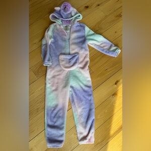 H&M Girls Unicorn Fleece One-Piece Pajamas – Size 5T/6 – Pastel Tie Dye